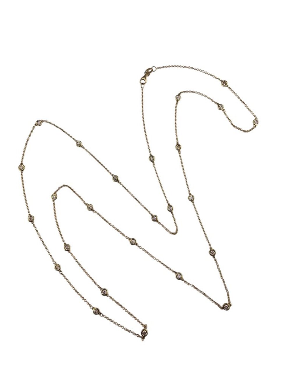 14K Yellow Gold Bezel-Set Diamond Station Necklace 32.5" #25935